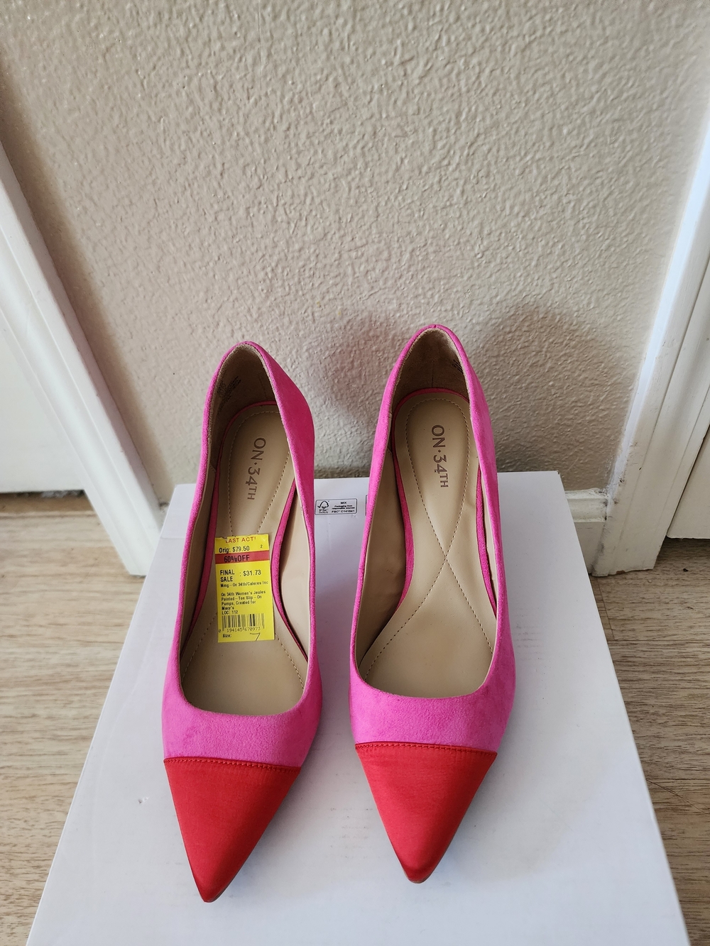On 34th Jeules Toe Cap Pink Red Pointed Pumps Heels Size 7M New
